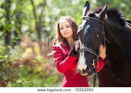 Brunette Girl And Horse