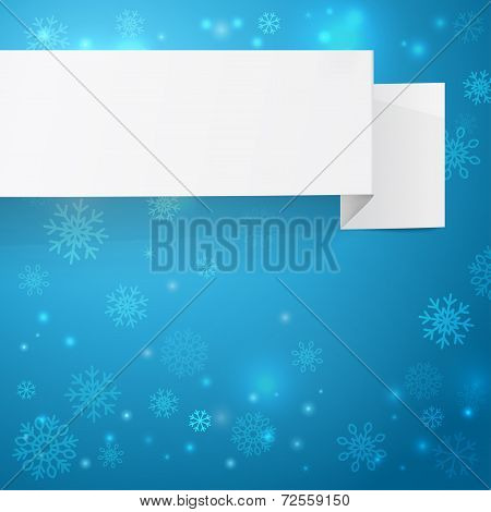 White sheets of paper on a Christmas background. Origami vector banner.