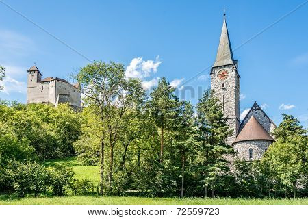 Gutenberg Castle And Church Of St. Nicholas In Balzers