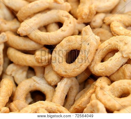 Background Of Fragrant Tarallini Of Puglia For Sale In The Local Market Of Southern Italy