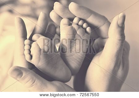 Baby feet cupped into mothers hands