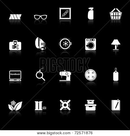 Sewing Cloth Related Icons With Reflect On Black Background