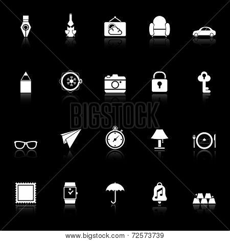Vintage Collection Icons With Reflect On Black Background