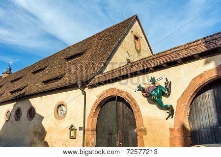 Princely stables with frog sculpture, Castle Buedingen, Germany