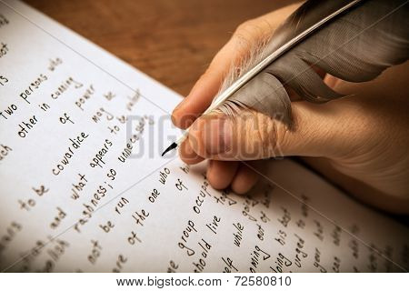 Writer Writes A Fountain Pen On Paper Work
