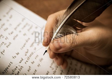Writer Writes A Fountain Pen On Paper Work