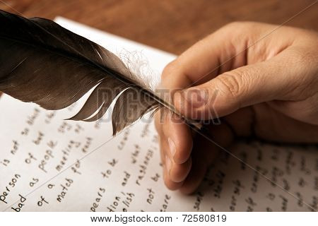 Writer Writes A Fountain Pen On Paper Work