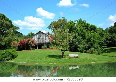 Barn With Pond In Front