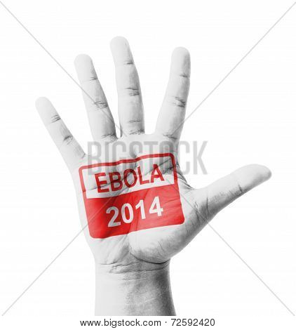 Open Hand Raised, Ebola 2014 Sign Painted, Multi Purpose Concept - Isolated On White Background
