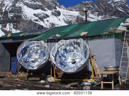 Solar cooker in the Himalaya mountains.