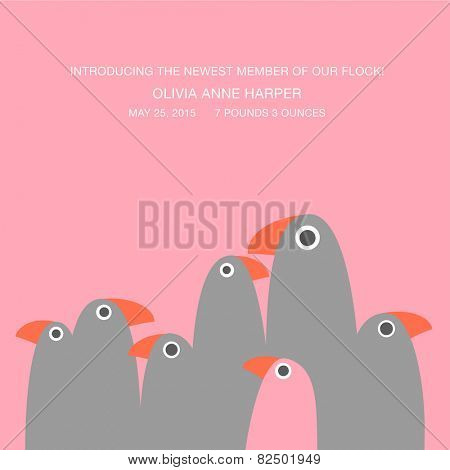 birth announcement  with funny birds and text space