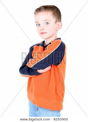 Cute Boy With Arms Folded Isolated On White