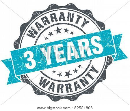 3 Years Warranty Vintage Turquoise Seal Isolated On White