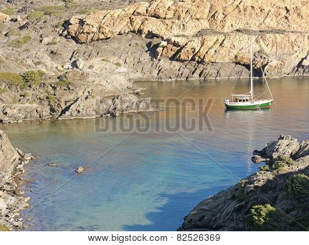 Boats On Mediterranean Bay. Spain