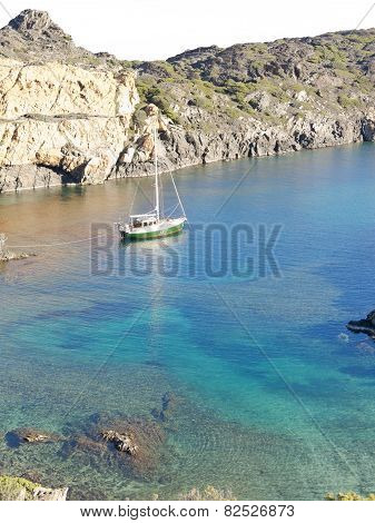 Boats On Mediterranean Bay. Spain