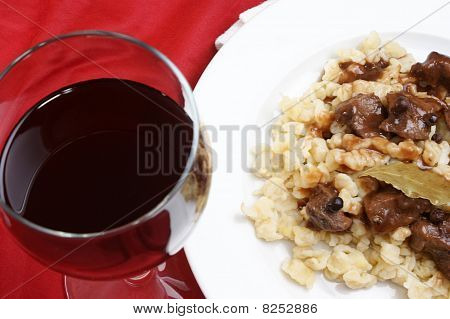 Home Made Spaetzle And Organic Deer Goulash