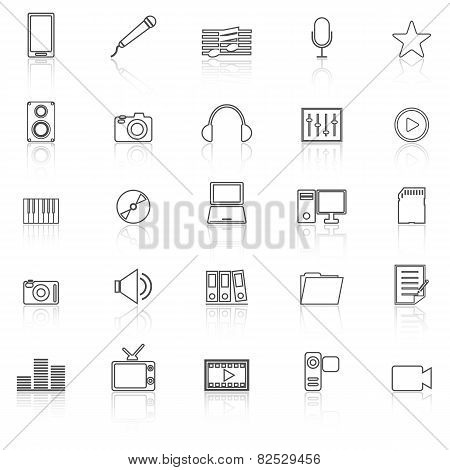 Media Line Iocns With Reflect On White Background