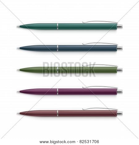 Set of Blank Multicolored Pens with Metal Caps
