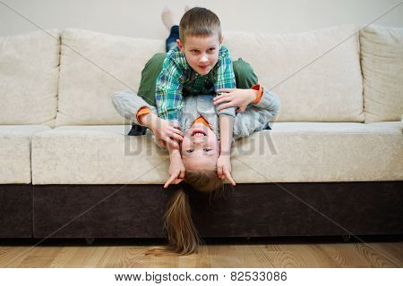 boy and girl fool upside down