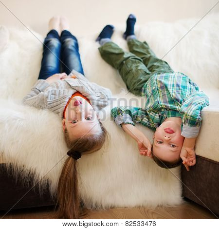 boy and girl fool upside down