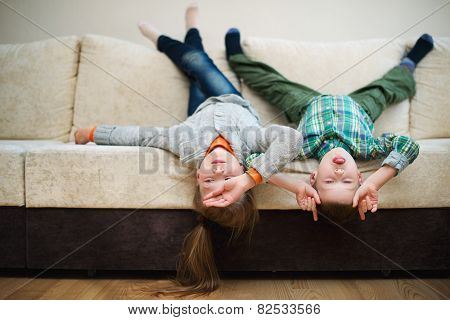 boy and girl fool upside down