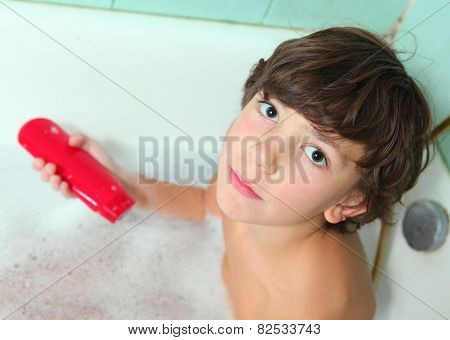 Handsome Preteen Boy Take Soap Bath