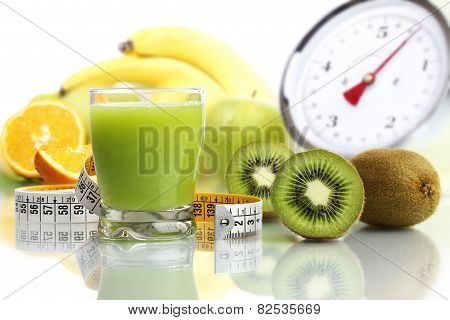 kiwi juice in glass fruit meter scales diet food