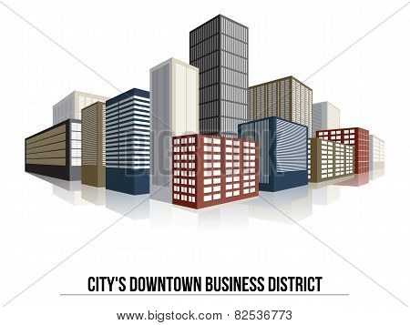 City Downtown Business District, Vector Flat Illustration