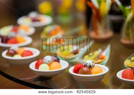 Thailand Dessert Made From Fruits In The Buffet Line.