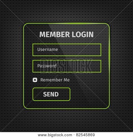 Green Member Login Ui On Black Background