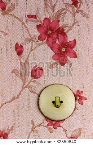 an old wallpaper with light switch. symbolic photo for renovation and remodel.