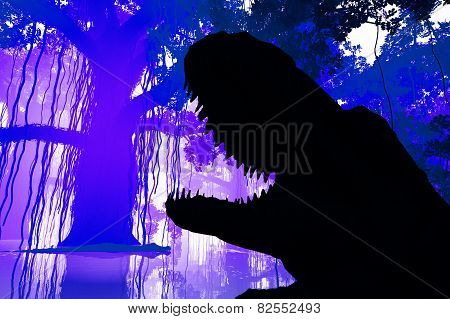 Aligators in Mysterious Fantasy Deep Jungle in Water in the Sunset Sunrise