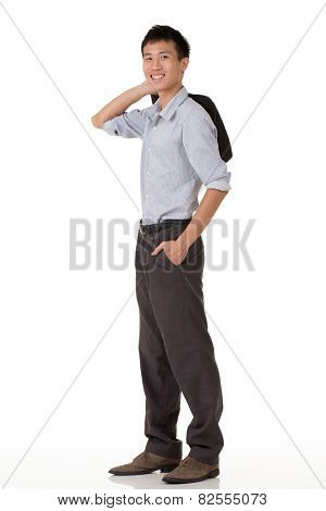 Young business man of Chinese, full length portrait in studio background.