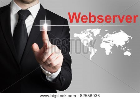 Businessman Pushing Button Webser Worldmap