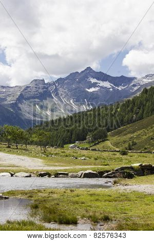 Mountain Path In Madesimo Valley Floor At Summer