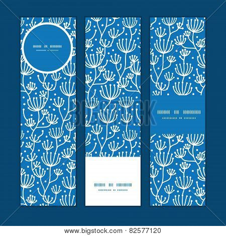 Vector blue white lineart plants vertical banners set pattern background