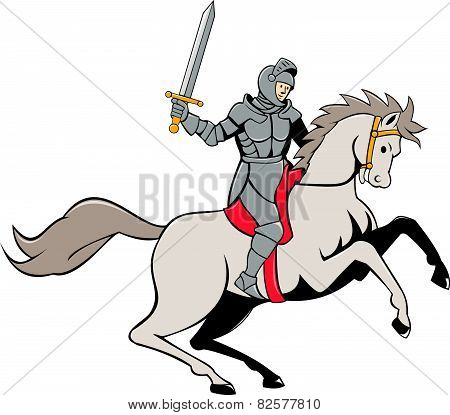 Knight Riding Horse Sword Cartoon