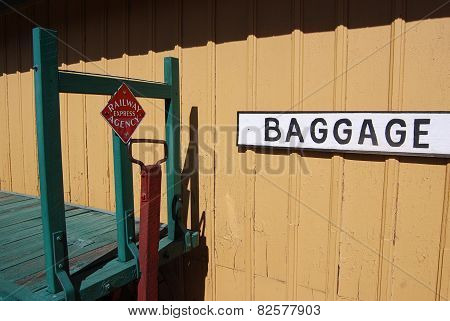 Old Baggage Sign and Cart