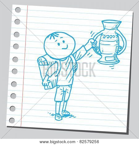 Schoolkid with trophy cup 