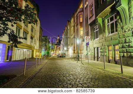 DUSSELDORF - SEP 16: Dusseldorf at night on September 16, 2014 in Dusseldorf, Germany. Dusseldorf is the capital city of the German state of North Rhine-Westphalia