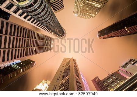 Skysrapers in Singapore during night hours