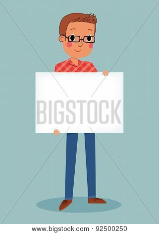 Young Man Holding Blank Sign