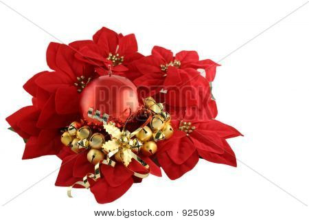 蜡烛和 Pointsettias
