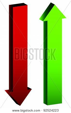 Up And Down Arrows In Green And Red, Editable Vector.
