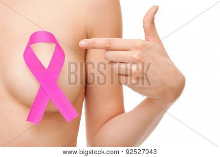 Woman With A Breast Cancer Awareness Ribbon