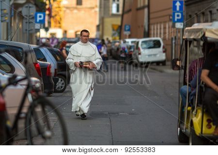 KRAKOW, POLAND - JUN 4, 2015: During the celebration the Feast of Corpus Christi (Body of Christ) also known as Corpus Domini, is a Latin Rite celebrating belief in the body and blood of Jesus Christ.