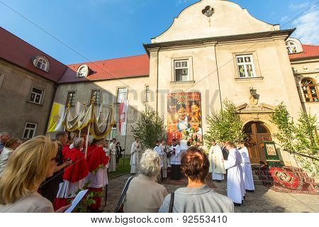 KRAKOW, POLAND - JUN 4, 2015: During the celebration the Feast of Corpus Christi (Body of Christ) also known as Corpus Domini, is a Latin Rite celebrating belief in the body and blood of Jesus Christ.