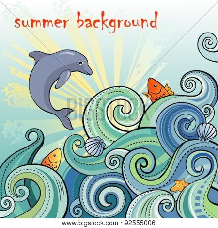 summer backgrpund with waves and dolphin