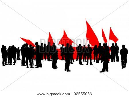 People of anarchia with large flags on white background