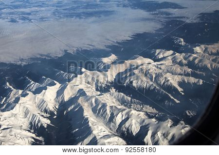 Aerial view of Fagaras mountains with Moldoveanu peak